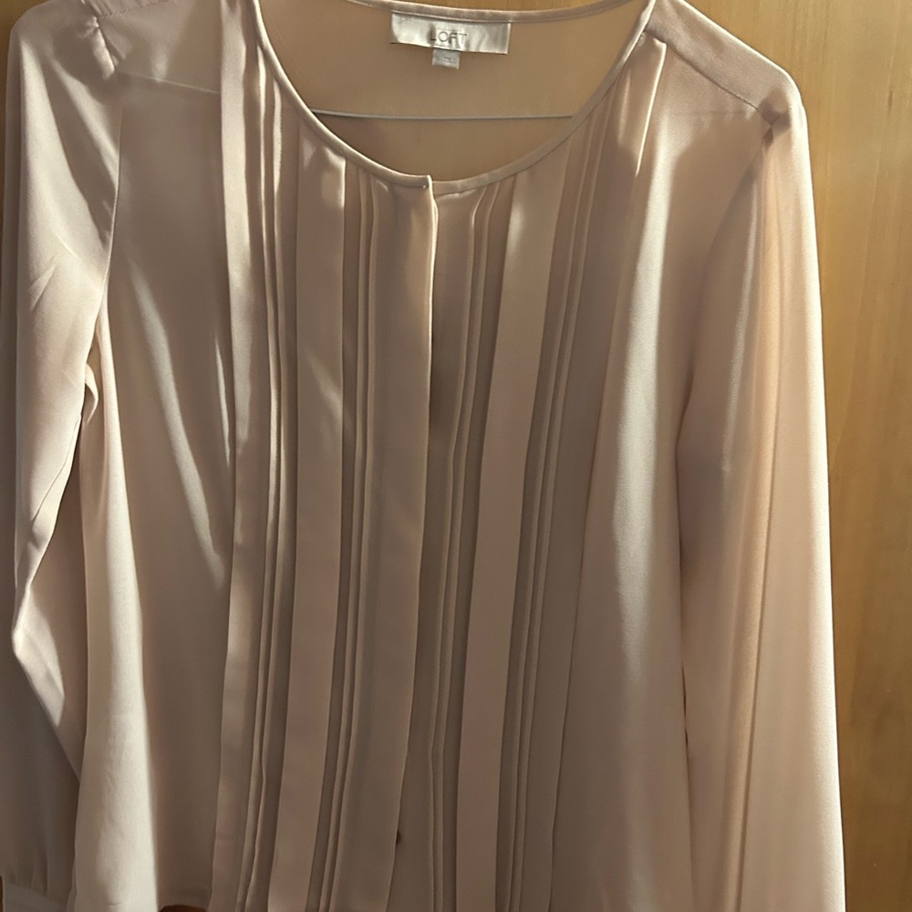 LOFT Pleated Blouse in Light Pink